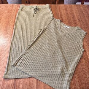 NWOT 2-piece sage ribbed sleeveless top & midi skirt set by “Etosell,” large